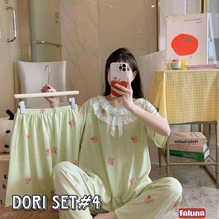 dori set baju tidur bahan kaos import ld 110-130 include celana pendek
