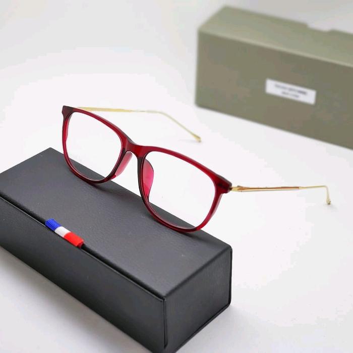 frame kacamata pria wanita kotak Thom Browne TB916 merah gold bisa lensa Blueray Photocromic Bluecro