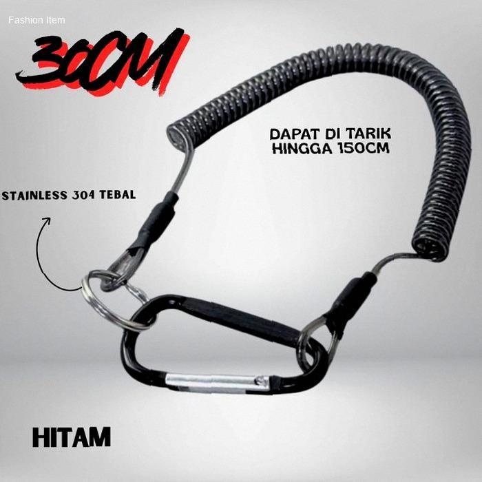 Tali Per Spiral dengan Karabiner & Kawat Sling untuk Gantungan Kunci, Aksesoris Pancing, Kunci Motor