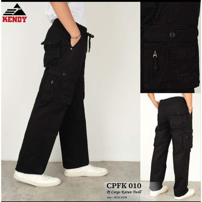 Celana KENDY panjang Cargo  gembol hitam RIP (Lingkar karet) CPF