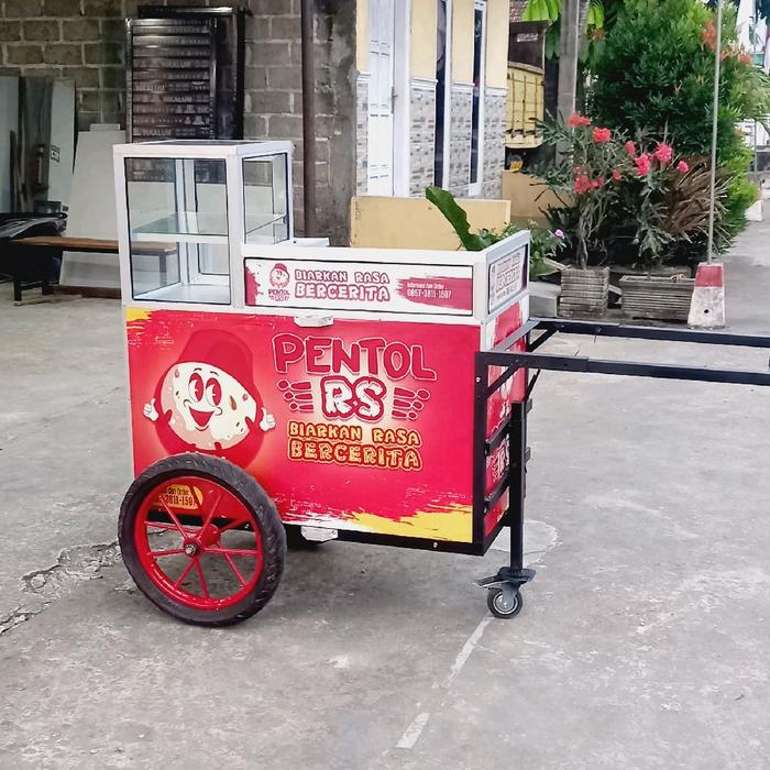 Rombong atau gerobak pentol full almunium slide