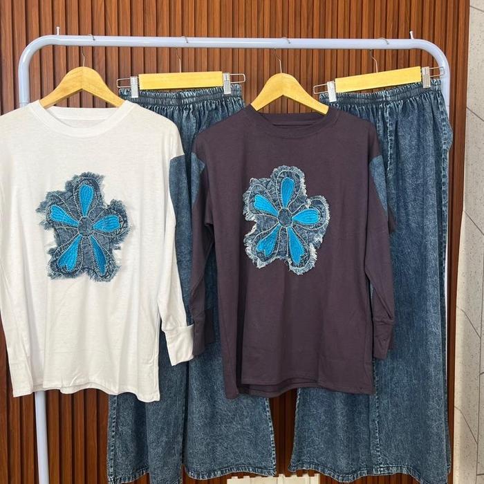 CAFAYA - One Set Premium Kaos Jeans Setelan celana dan Atasan - Della Series