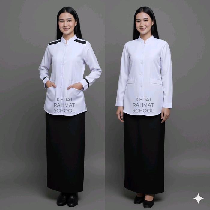 Baju Kemeja Putih Wanita List Hitam PDH ASN PNS Guru Kerja Seragam Dinas Terbaru Panjang