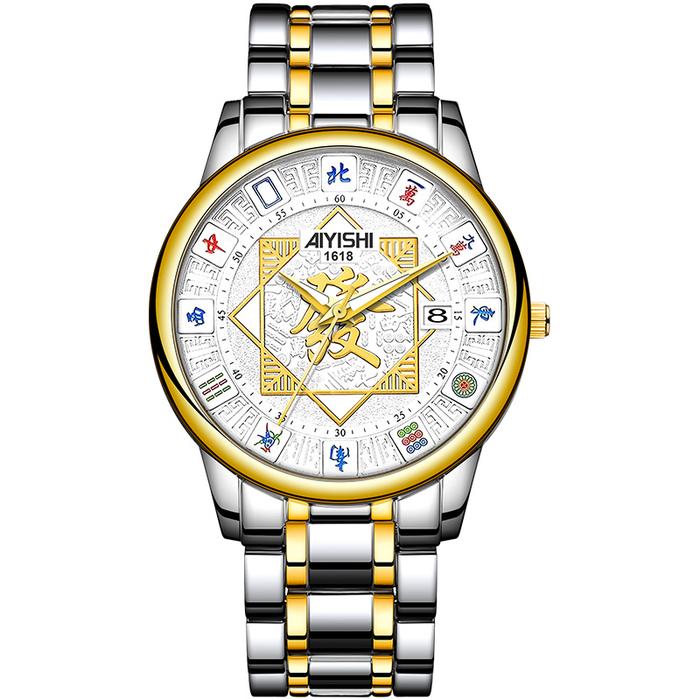 Jam Tangan Pria AIYISHI Full Otomatis Non-Mekanik Mahjong Creative Quartz Pria