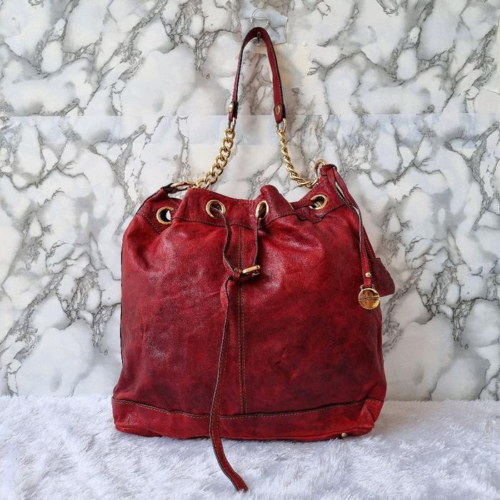 TAS SHOULDER RABEANCO KULIT ASLI SECOND BRANDED MERAH / TAS TOTE KULIT ASLI RABEANCO VINTAGE