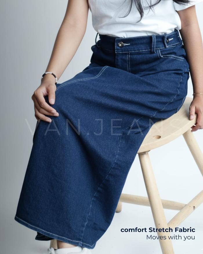 Rok Jeans Span Skirt Rok Theana Jeans Highwaist Wanita Korean Style Jumbo Bahan Tebal Kancing Depan 