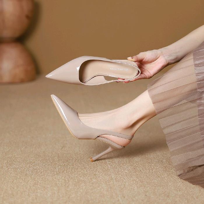 DC-03 High Heels Sendal Wanita Heels Mules tinggi 9cm Simple Karet Shoes Kulit Sintetis Glossy Sol N