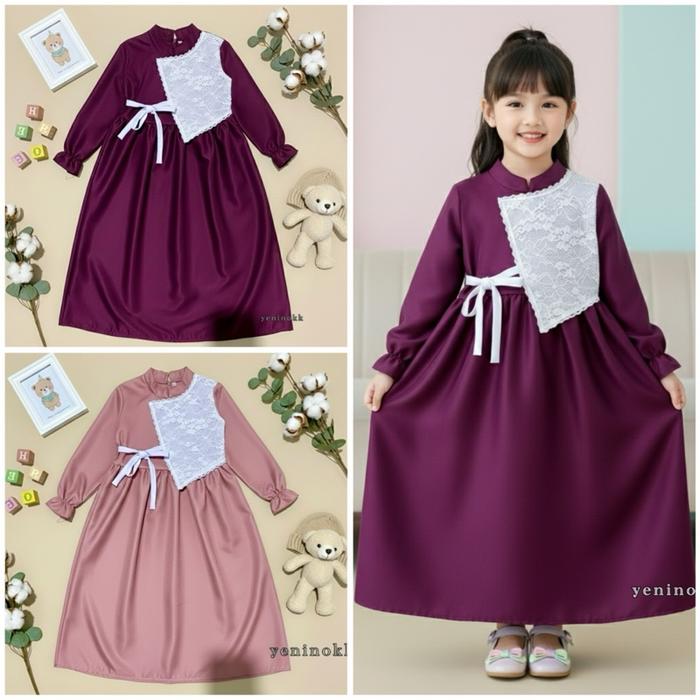 Gamis Anak Perempuan Model Rebecca Usia 1 2 3 4 5 6 7 8 9 10 Tahun Bahan Toyobo Kombinasi Brukat Bro
