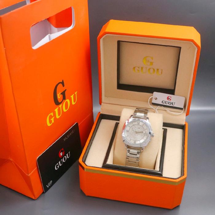 free box ori besar & kartu garansi & paperbag // jam tangan wanita original guou oval angka GU-7522S