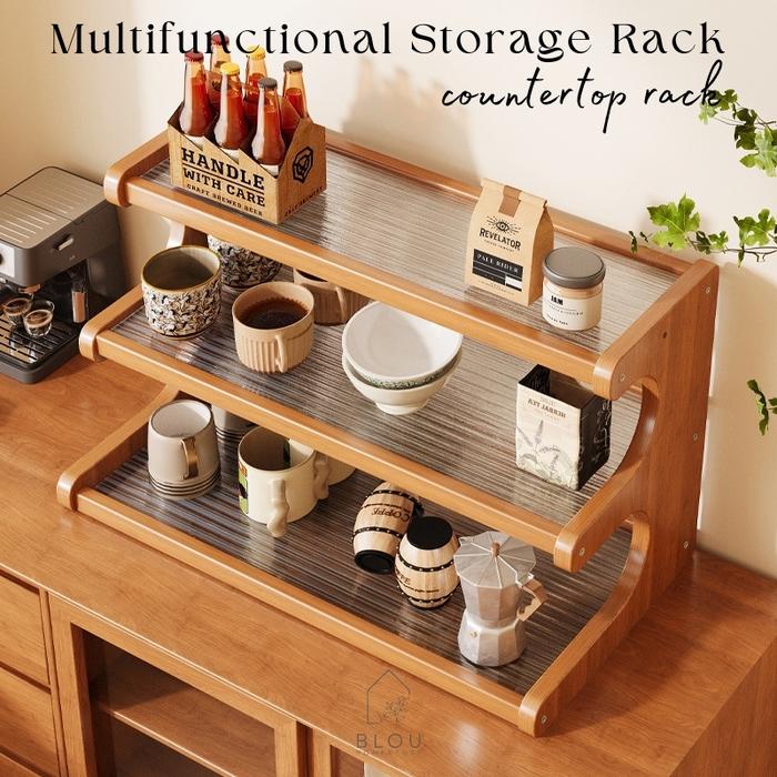 Blou Rak Kayu Aesthetic Estetik Kitchen rack seasoning storage rack table countertop cup rack rak ka