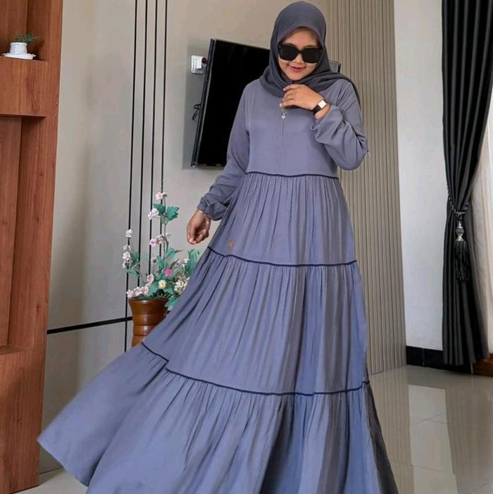 Gamis Azwa  Dress Muslim Wanita Dewasa dengan design susun terkesan simple tapi mewah