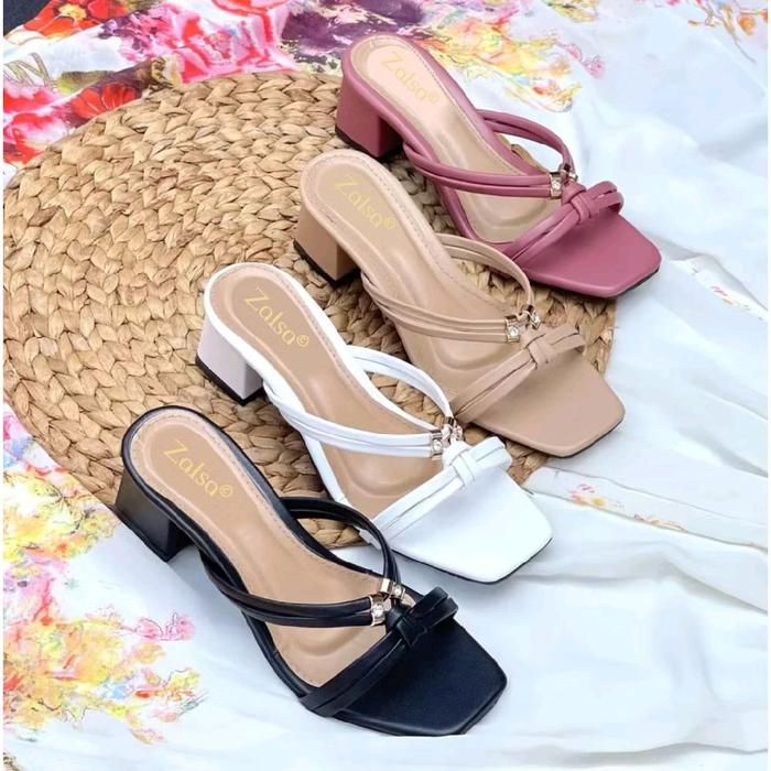 Zalora Sepatu High Heels Wanita Formal Selop Cincin TA 01 dengan Pilihan Warna Hitam Putih & Pink un