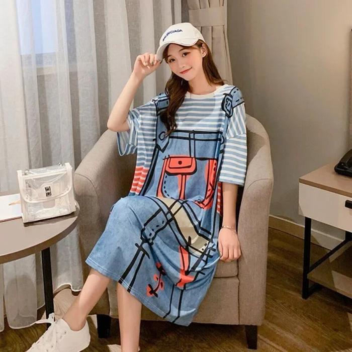Asaya Gaun pendek daster lengan pendek motif lucu
