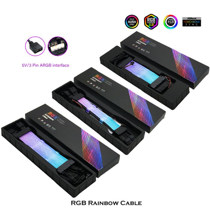 PC MOD Case RGB PSU Extender Cable Power Cord Strimer Rainbow Dual