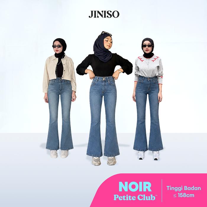 NOIR - JINISO Stretch Cutbray Petite Celana Jeans Highwaist