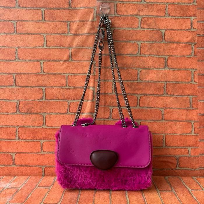 TAS SHOULDER FASHION WANITA BULU MIX KULIT SECOND BRANDED PINK / TAS SOLDER RANTAI WANITA SECOND BRA