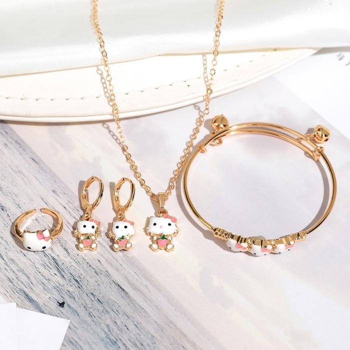 satu paket aksesoris ala korea Costume/Set Perhiasan Titanium Fashion Anak Kelinci Putih Cantik