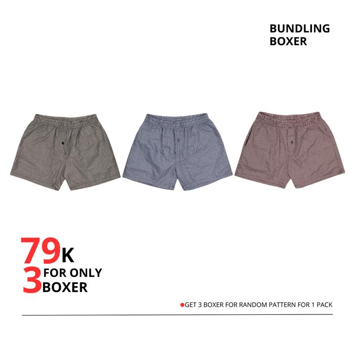 Bundling Boxer Celana Pendek Pria Wanita Motif Kotak Kombinasi Salur Kancing Saku Aktif Nyaman