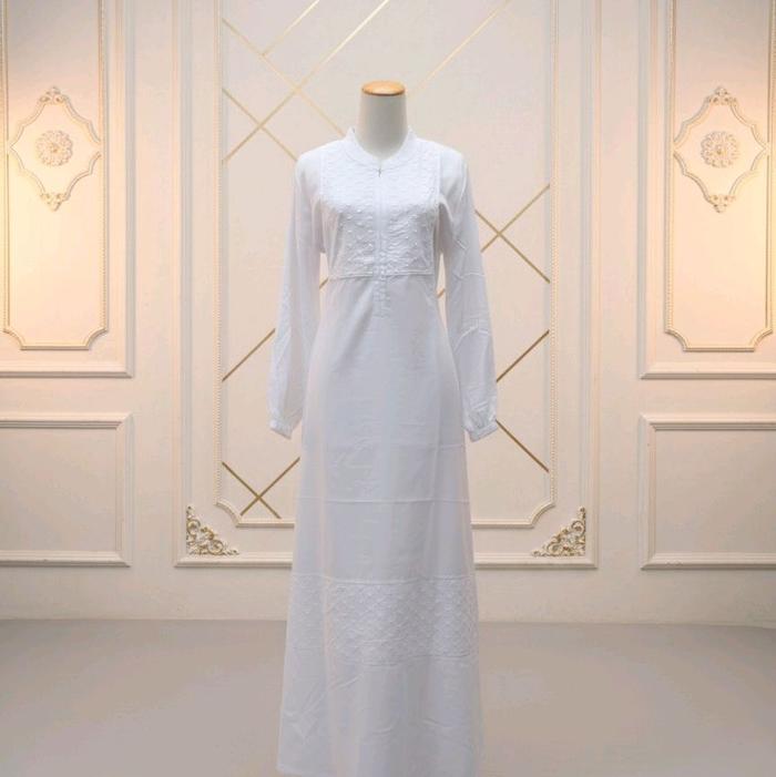 Gamis katun toyobo polos kombinasi bordir katun paris | perlengkapan umroh haji Muslim