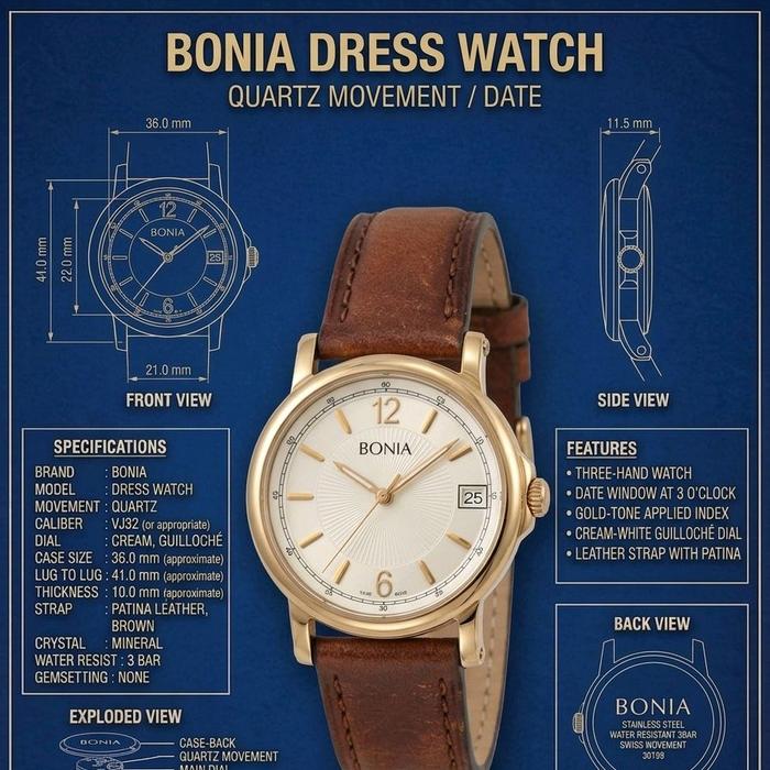 Jam Tangan Wanita Preloved Bonia Vintage Dress Watch Gold