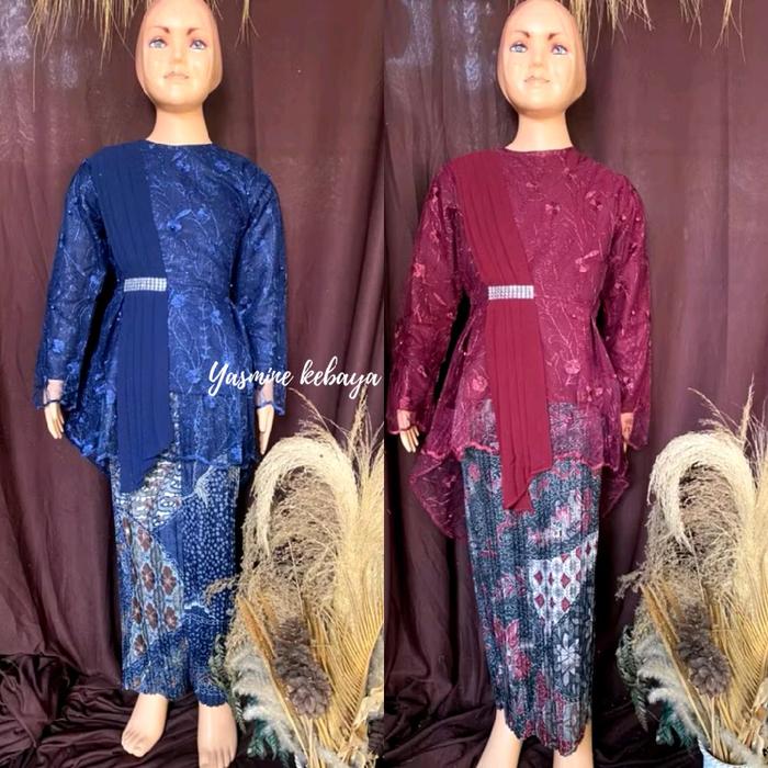 Setelan Kebaya Aurora Selendang Anak | Kebaya Kartini Anak Cewe dengan Bawahan Rok Plisket Fashion