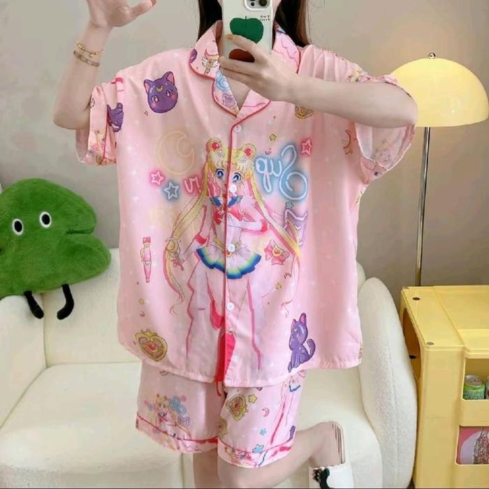 SAILOR MOON PIYAMA WANITA IMPORT LD 130 BAHAN KOREAN SILK ADEM NYAMAN LICIN