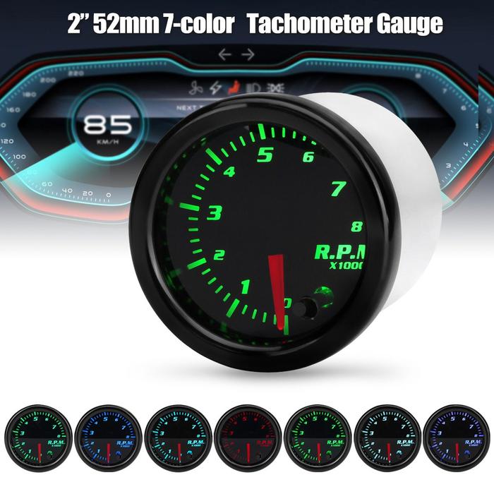 Pengukur Tachometer Universal 2 ''52Mm 0-8000 RPM 7 LED Display Warna