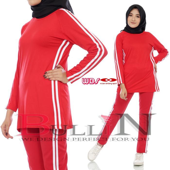 BULLIN Baju Panjang Atasan Senam List Merah Putih Standar Dan Jumbo