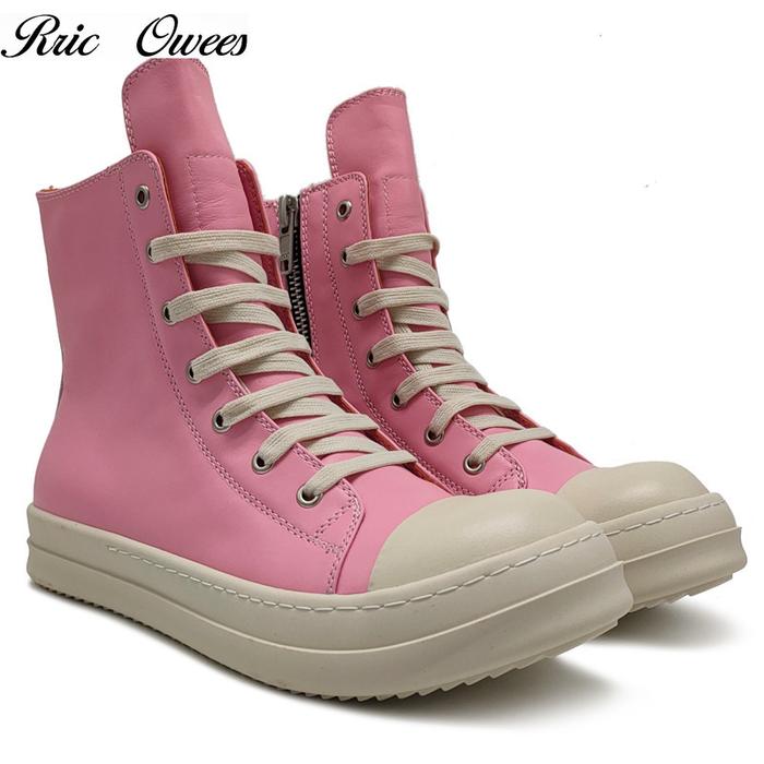 Rric Owees  Brand Rick High Top Board Shoes Owens Sneakers Mens Pink