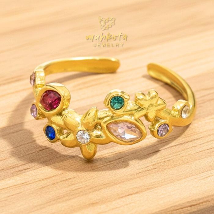 C180 Cincin ALL SIZE Titanium Wanita Korean 6X 18K Gold Plated • Liontin Permata • Anti Karat Anti L