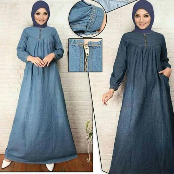 [BARU] Gamis Cantik Jeans ld98-120cm | Gamis jins wanita | Dress jens jumbo | Baju gamis jeans A den
