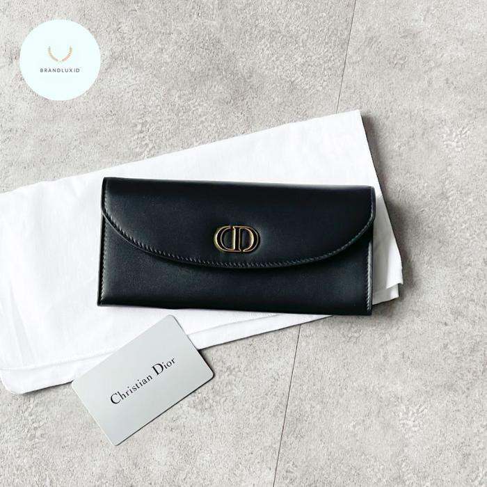 DIOR MONTAIGNE AVENUE LONG WALLET BLACK CALFSKIN