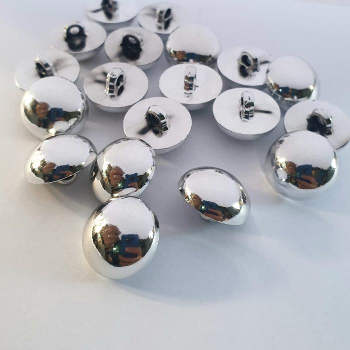 Isi 100 pcs Diameter 11mm-13mm-15mm- Kancing Baju Jamur SILVER Polos Timbul - Kancing Silver