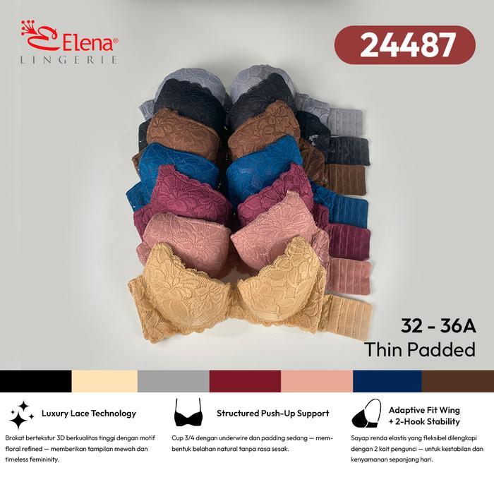 Elena E 24487 Bra Kawat Busa Tebal Cup A Kait 2 Brokat Renda Bunga Bh Harian Lembut 32A - 36A Motif 