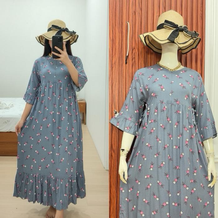 Terbaik [RDA Outfit] LAURA DRESS DASTER RAYON LENGAN 3/4 BUSUI FRIENDLY ADA REMPEL Terimakasih
