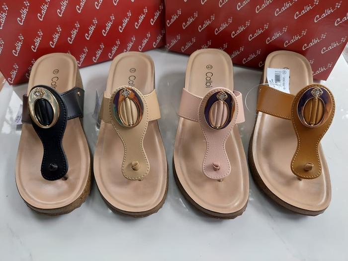 Wedges Jepit FJ 94 Merk Calbi Kunir, Krem , Hitam Salem