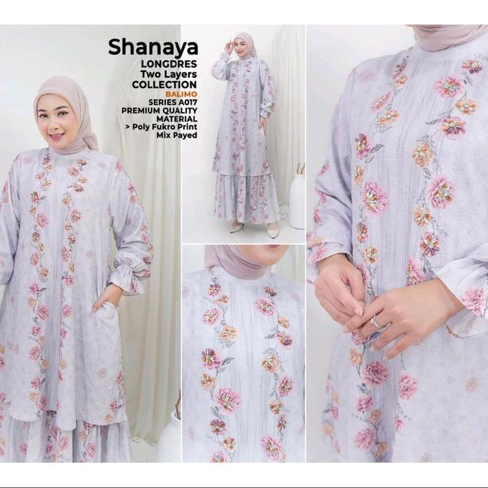 Shanaya Longdres Two Layers Collection Balimo Series A017 Baju Muslim Wanita Premium Quality Poly Fu