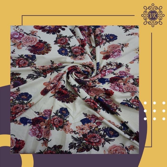 Kain Rayon Viscose Motif Kembang Besar dasar Hitam , kuning dan coklat