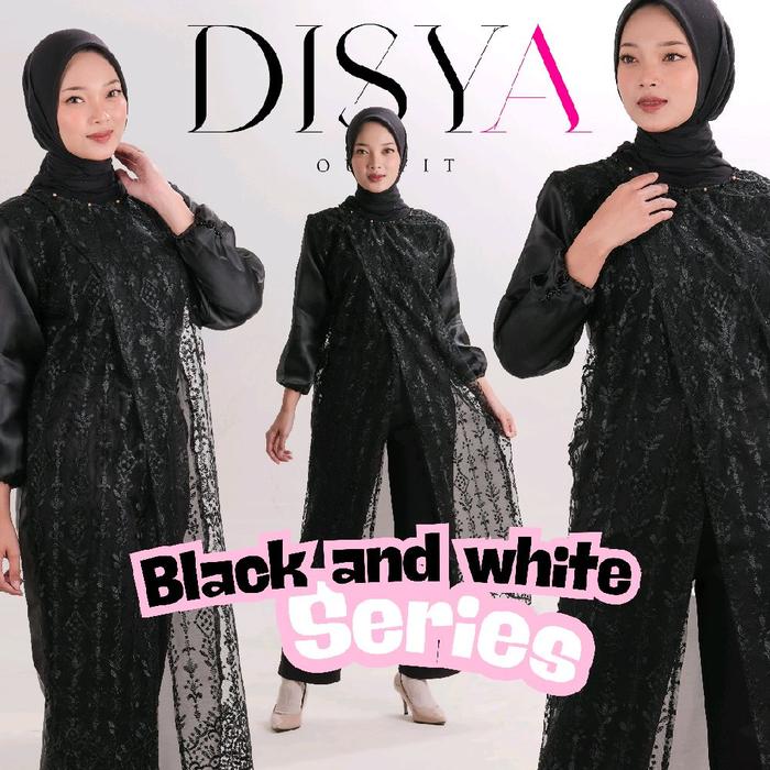 Disya- Fuji long outer/Black & White Series Gamis / outer lebaran /muslimah /Outer brokat kondangan/