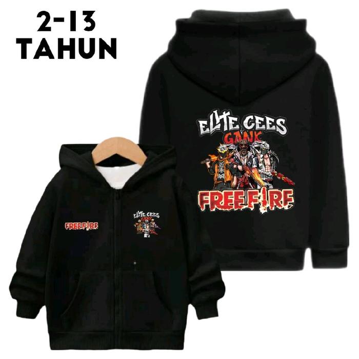 laki anak FF Elite Gank Switer Zipper Usia 2-13 Tahun Desain Gambar Game FF Unik dan Keren Material 
