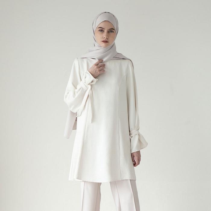 Terbaik Akshaya By Aska Label - Tunik Wanita Blouse Bahan Crinkle Anti Kusut Warna Bone Abu Dan Dust