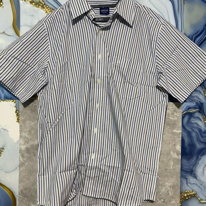 Arrow Kemeja Pria size L motif Garis Putih Biru 100% Original