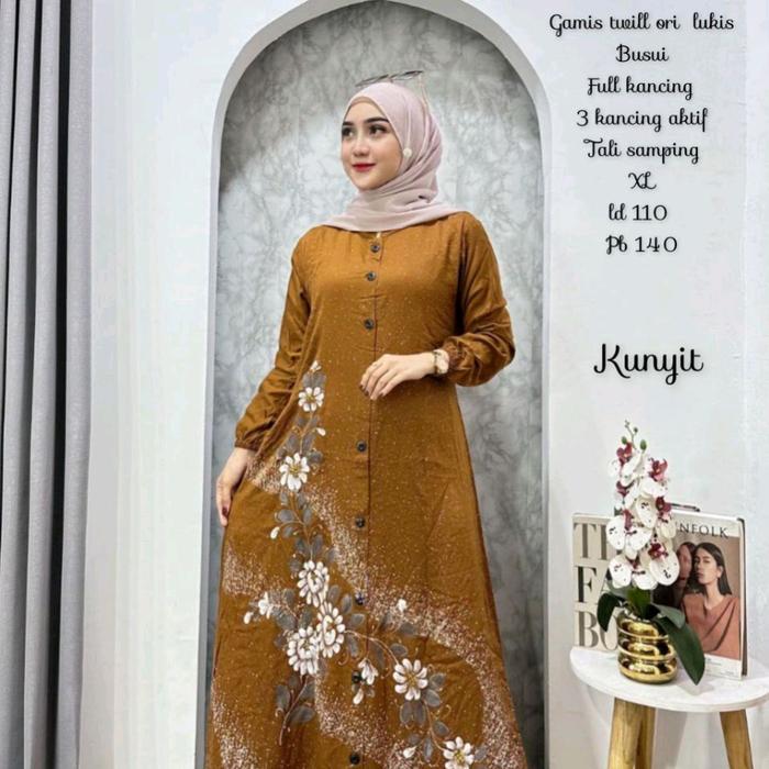 Gamis Twill Original Lukis Cap Busui untuk Wanita Muslim - Kancing, Syari, Rayon, Dress, Katun, Dewa