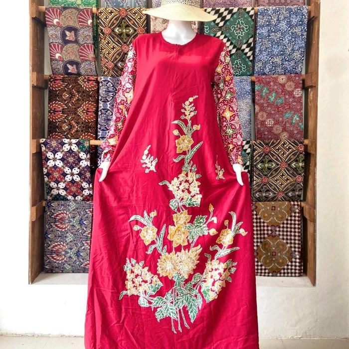 WULAN Gamis Encim Wulu Batik Ld 110 Pb 140 Rayon Premium Jumbo Busui Adem Tebal Nyaman Halus Kekinia