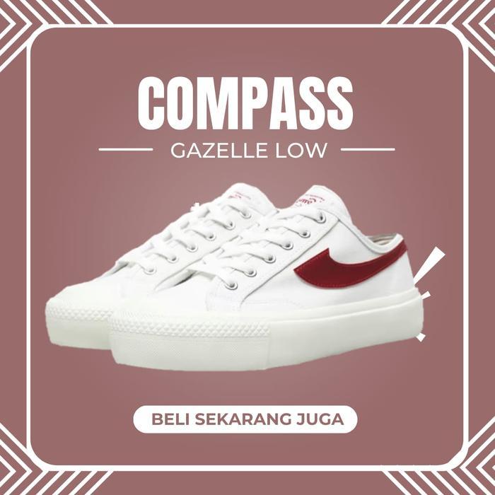 New Arrival Sepatu Compass Gazelle Low Putih Merah Canvas Casual