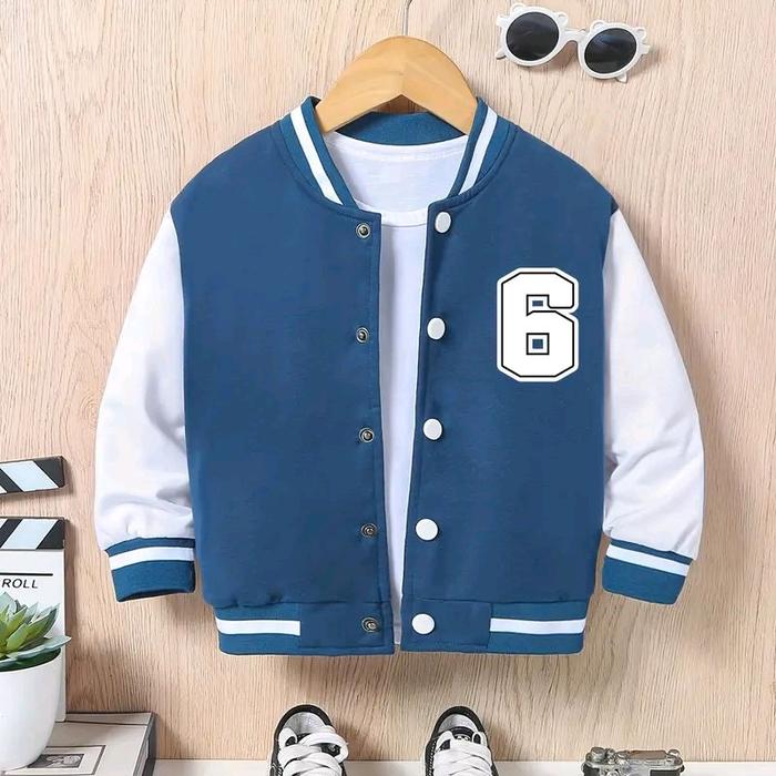 Jaket Varsity Baseball Anak Unisex "NUMBER NINE (6) " (1 th - 12 th) CUSTOM  (BISA CUSTOM INISIAL) J