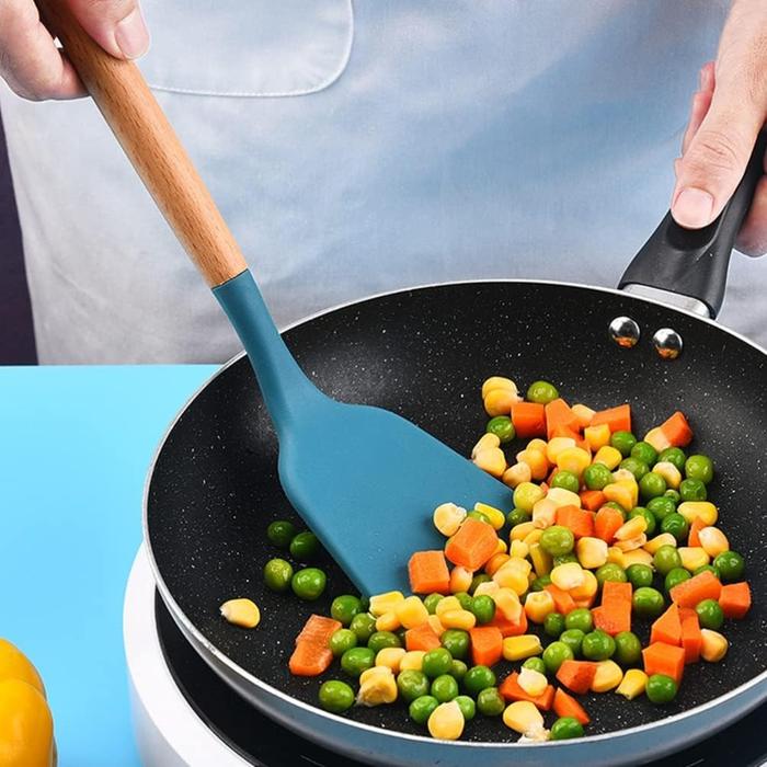 Spatula Silicone Utensil Gagang Kayu Tahan Panas / Spatula Silicon / Silicone Spatula With Wooden Ha