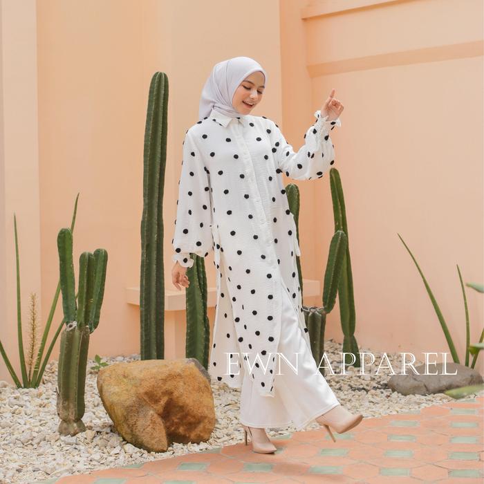 Danisha Dress Tunik Wanita Lengan Panjang / Midi Dress Motif Polkadot Timbul