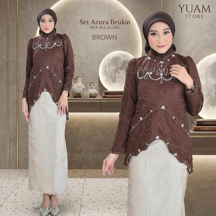 YUAM STORE Kebaya Azzura Berkat Set Rok Songket Size M L XL XXL Fashionable & Elegan