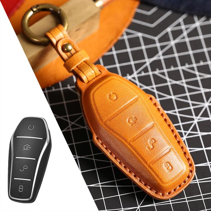 Luxury Leather Car Key Case Cover Fob Shell for BYD Han Ev Tang